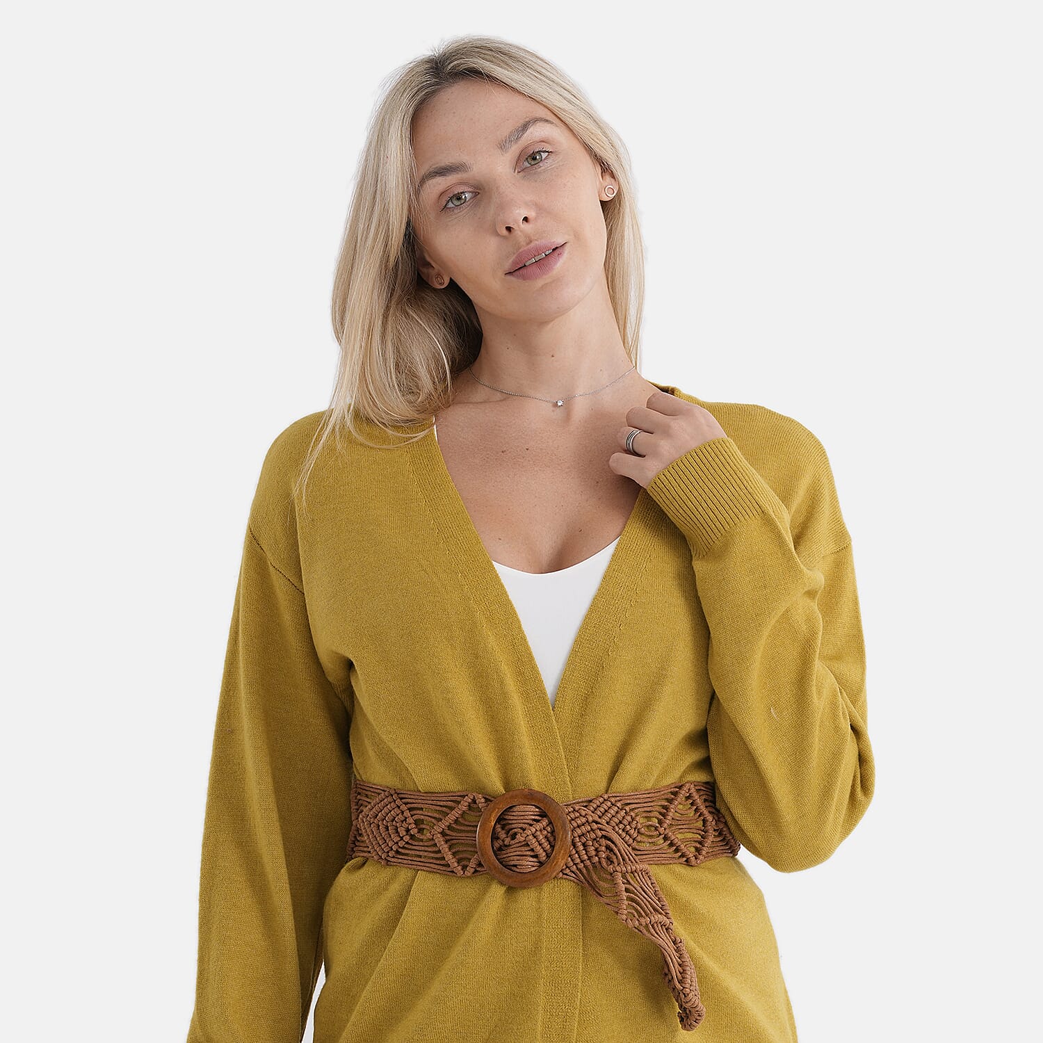 Maisi solid color Knitted cardigan with belt