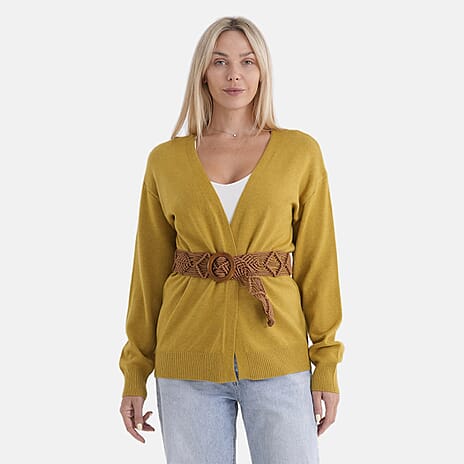 - Maisi Supersoft Knitted Cardigan With Braided Belt (Size 16 To 20) - Mustard