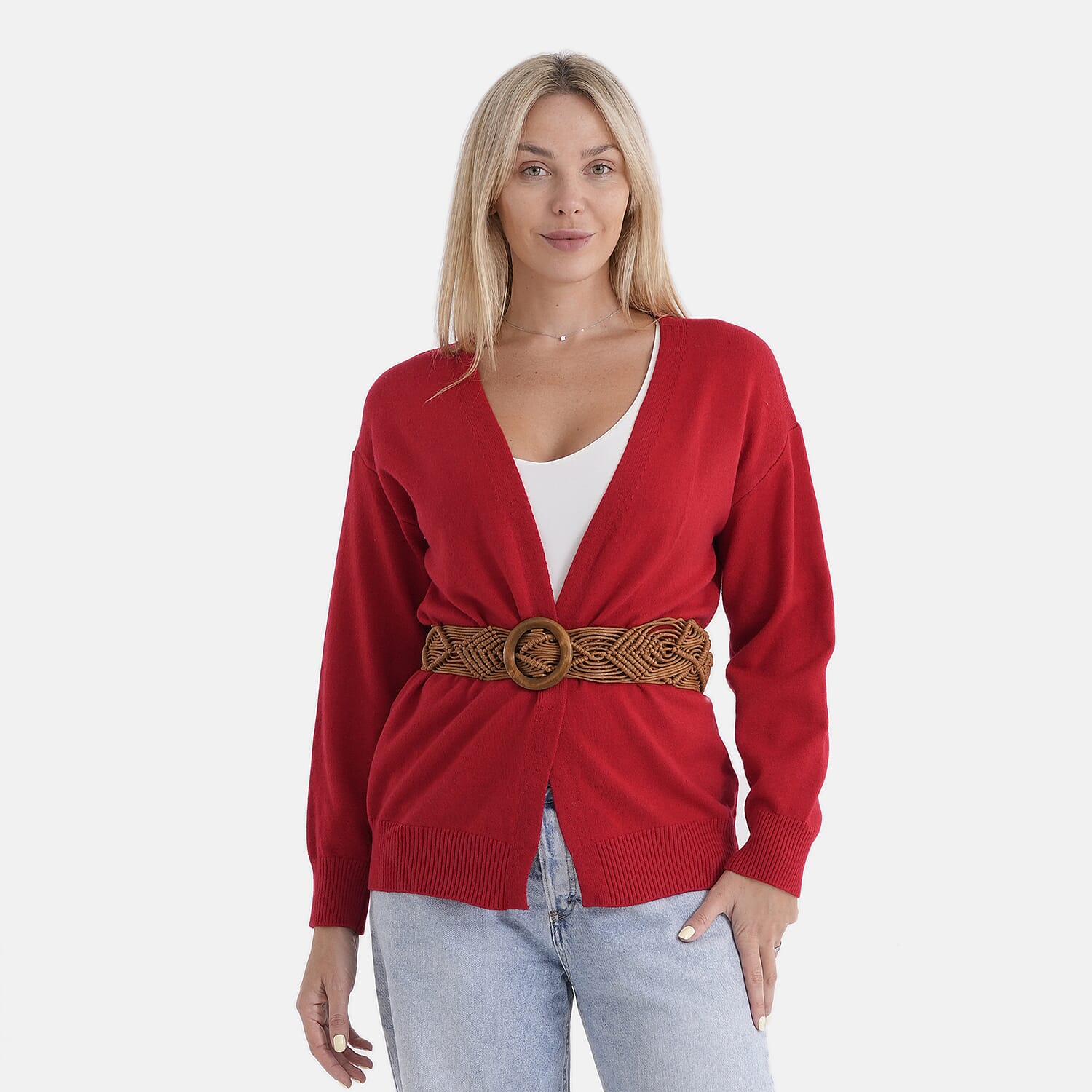 Maisi solid color Knitted cardigan with belt