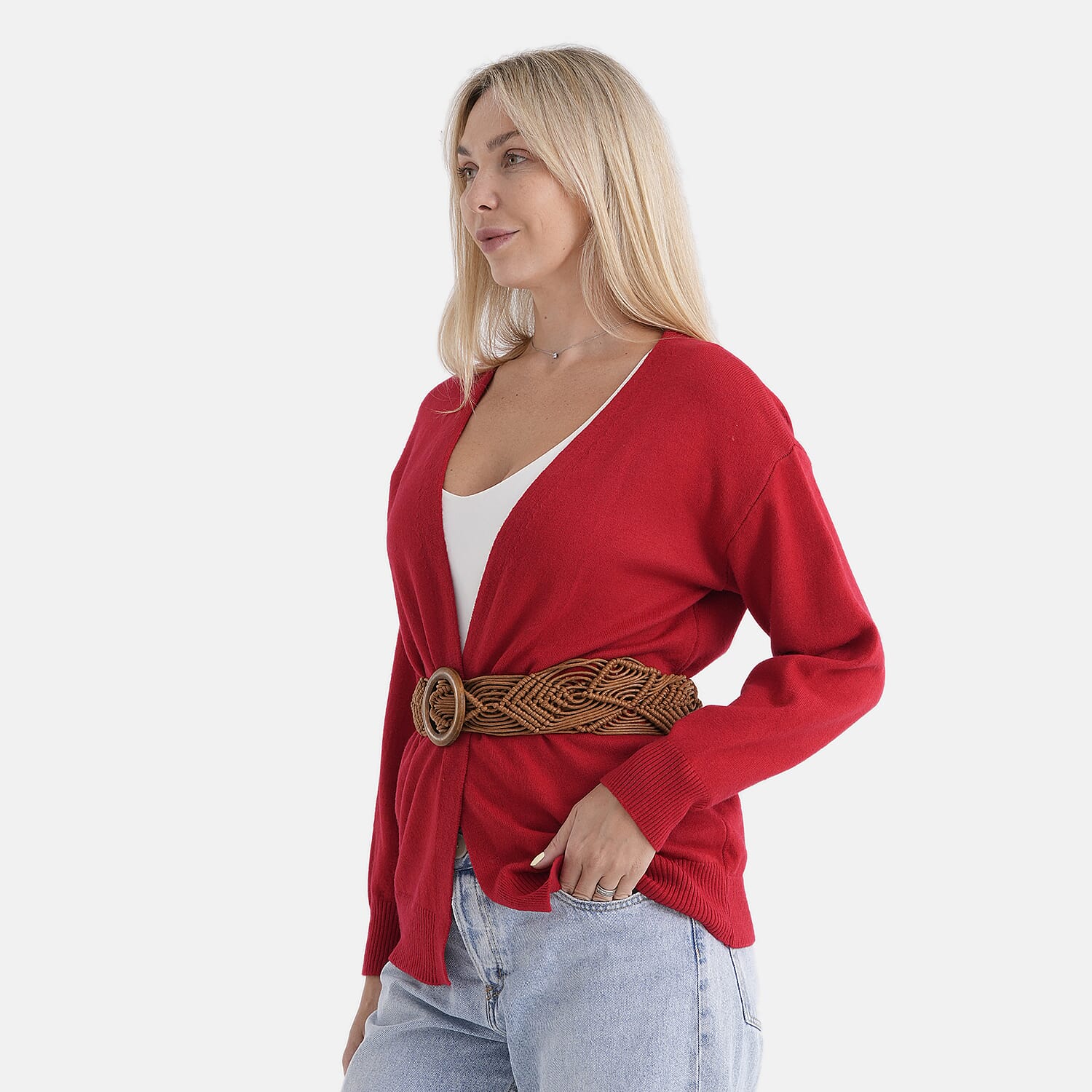 Maisi solid color Knitted cardigan with belt