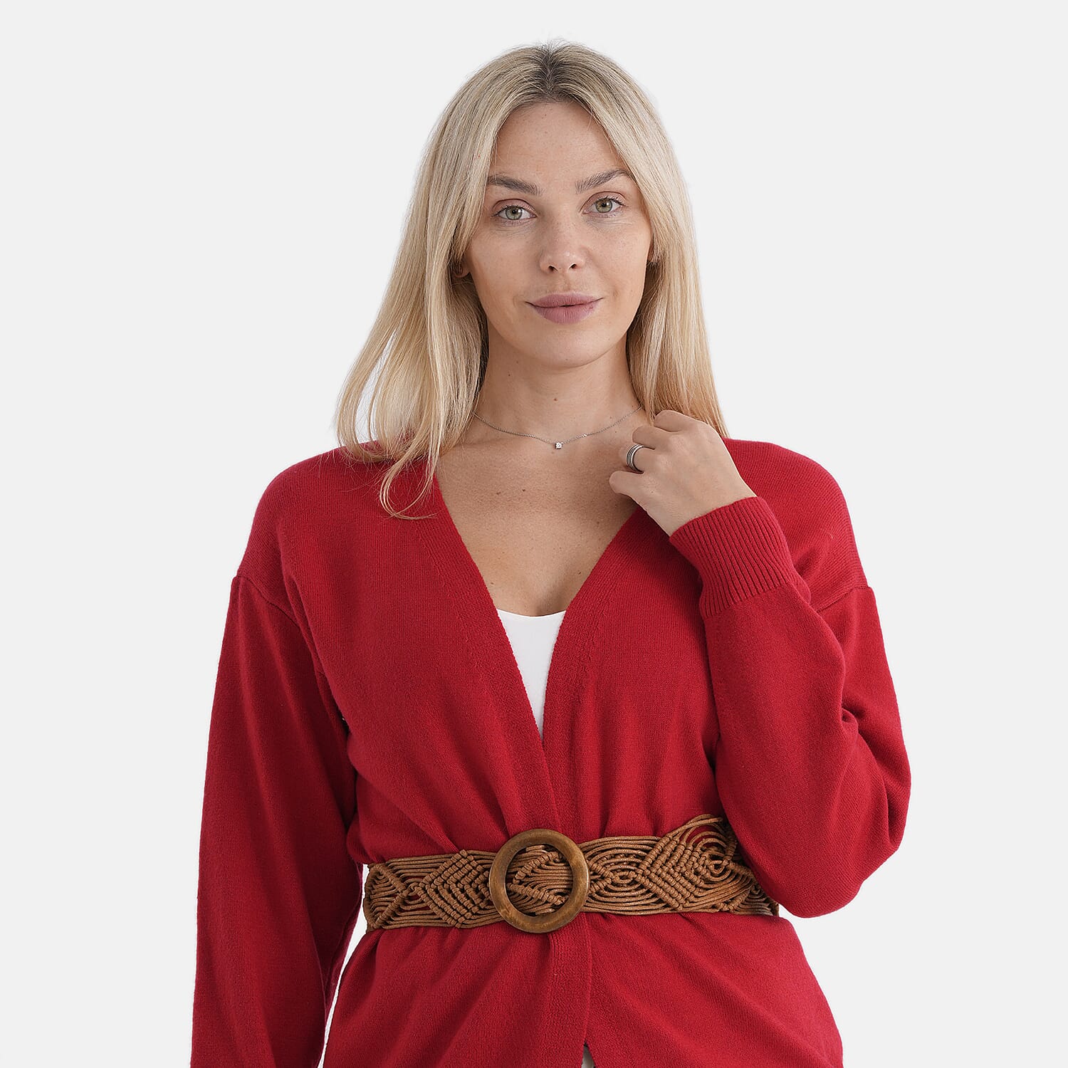 Maisi solid color Knitted cardigan with belt
