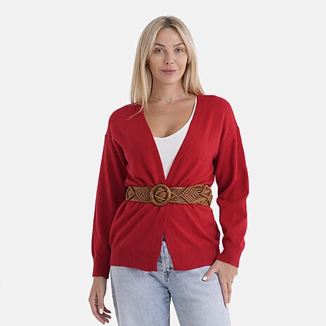 - Maisi Supersoft Knitted Cardigan With Braided Belt (Size 16 To 20) - Red