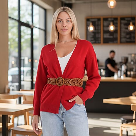 - Maisi Supersoft Knitted Cardigan With Braided Belt (Size 16 To 20) - Red