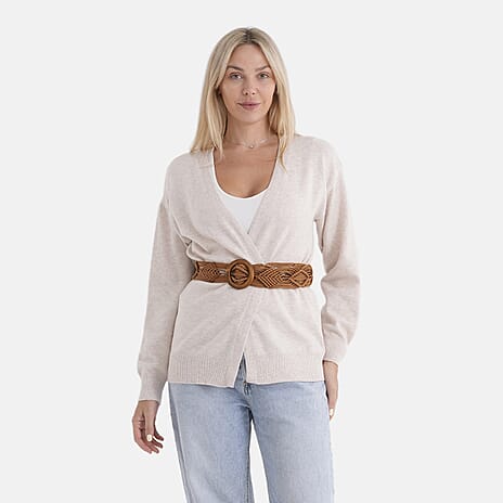 - Maisi Supersoft Knitted Cardigan With Braided Belt (Size 10 To 14) - Ivory