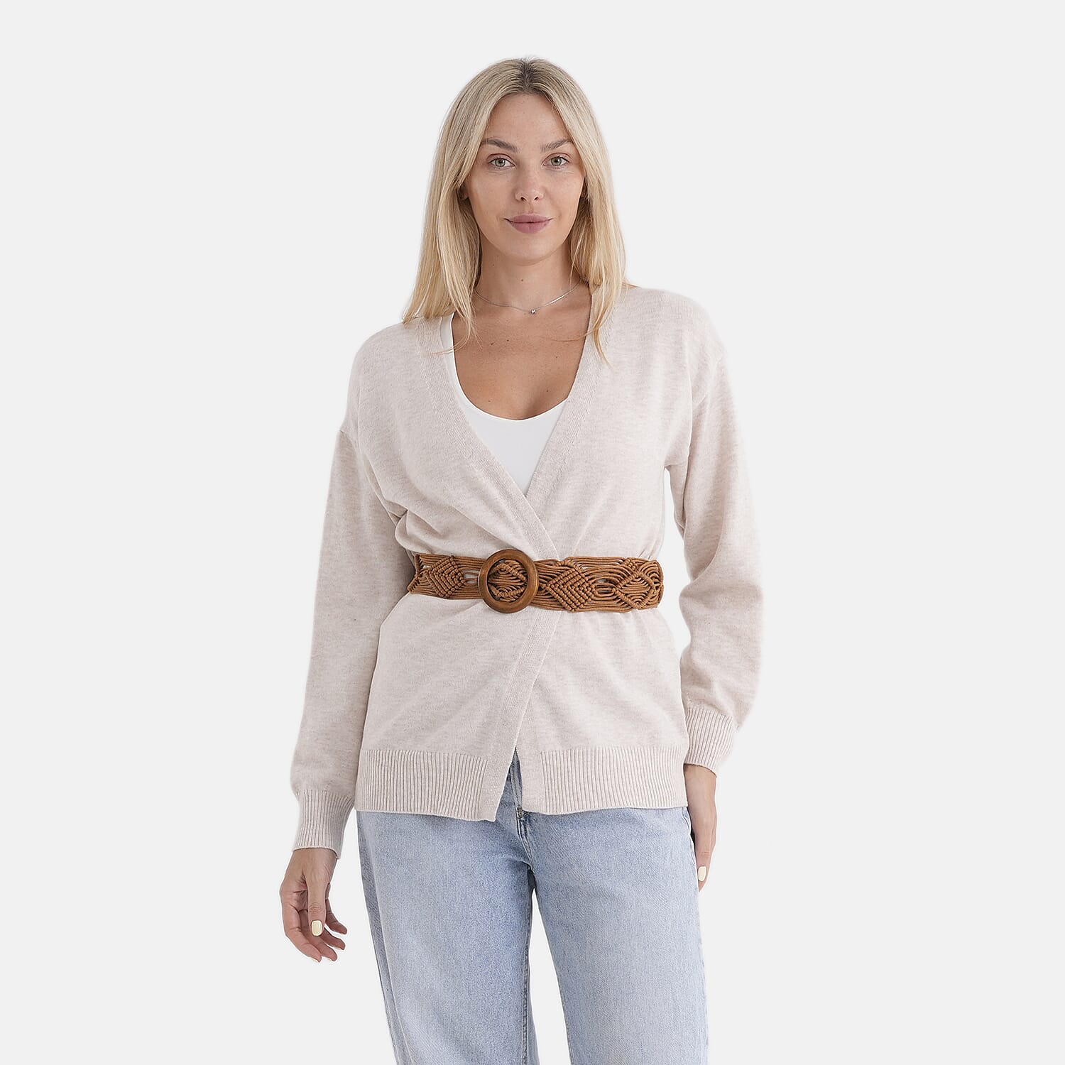 Maisi solid color Knitted cardigan with belt