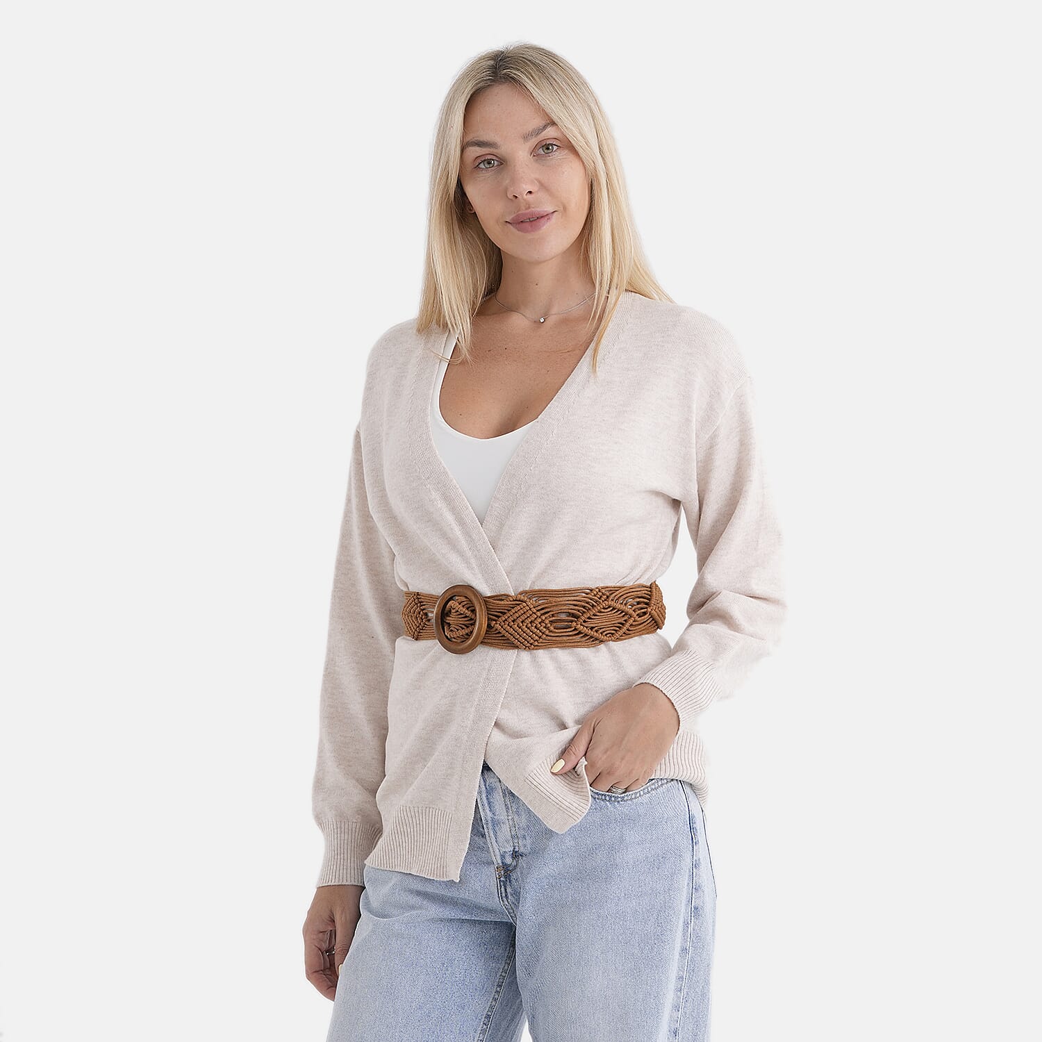 Maisi solid color Knitted cardigan with belt