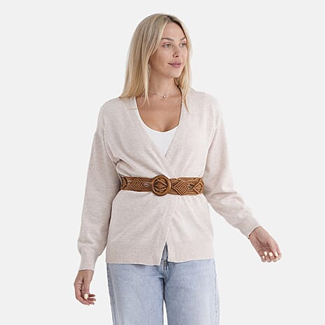 - Maisi Supersoft Knitted Cardigan With Braided Belt (Size 16 To 20) - Ivory