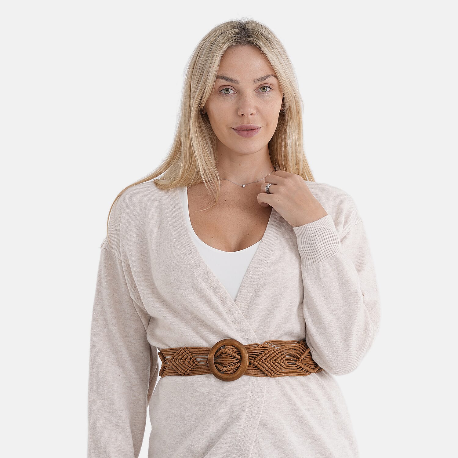 Maisi solid color Knitted cardigan with belt