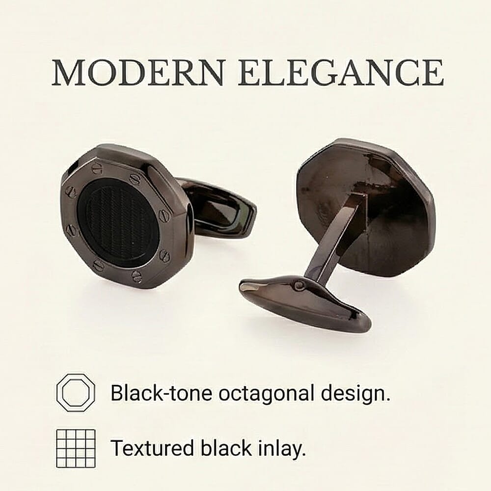 GENOA TIME V2 Quartz PC32 3ATM WR Black Hydraulic Dial Mens Gift Set with Black Stainless Steel Strap, Pen & Cufflinks