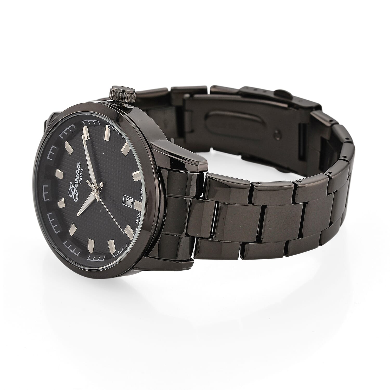 GENOA TIME V2 Quartz PC32 3ATM WR Black Hydraulic Dial Mens Gift Set with Black Stainless Steel Strap, Pen & Cufflinks