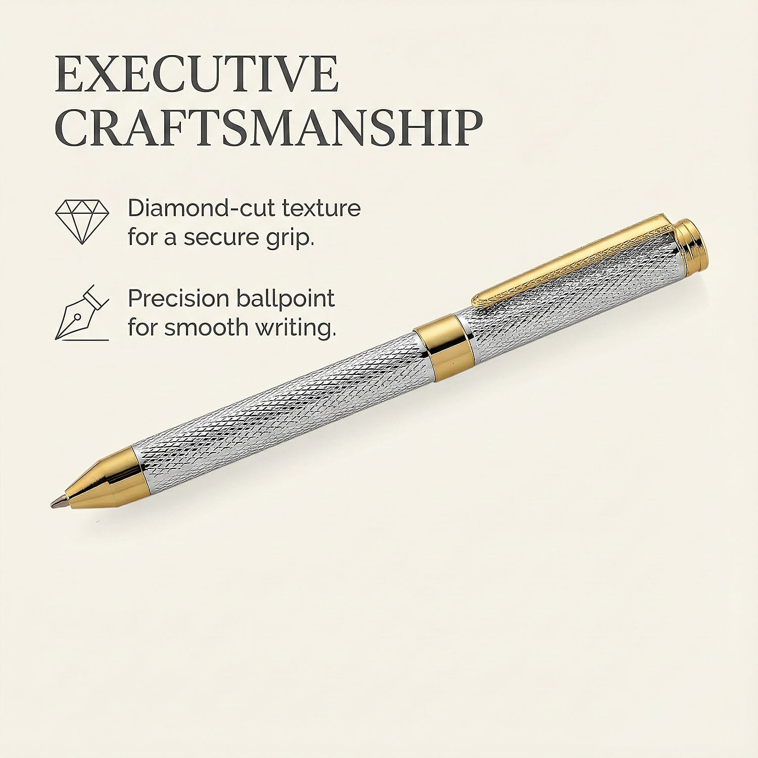 GENOA TIME V2 Quartz PC32 3ATM WR White Hydraulic Dial Mens Gift Set with Two-Tone Stainless Steel Strap, Pen & Cufflinks