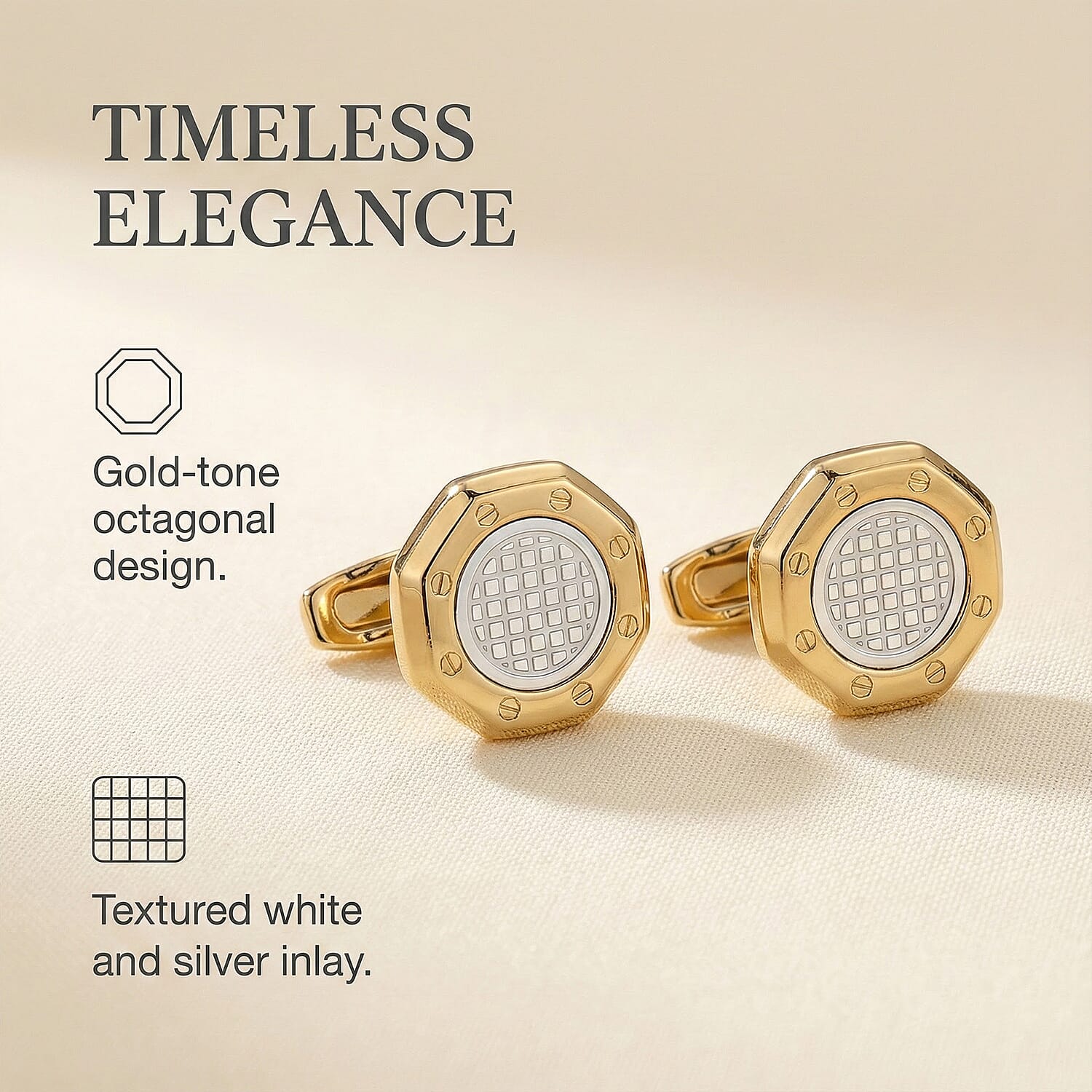 GENOA TIME V2 Quartz PC32 3ATM WR White Hydraulic Dial Mens Gift Set with Two-Tone Stainless Steel Strap, Pen & Cufflinks