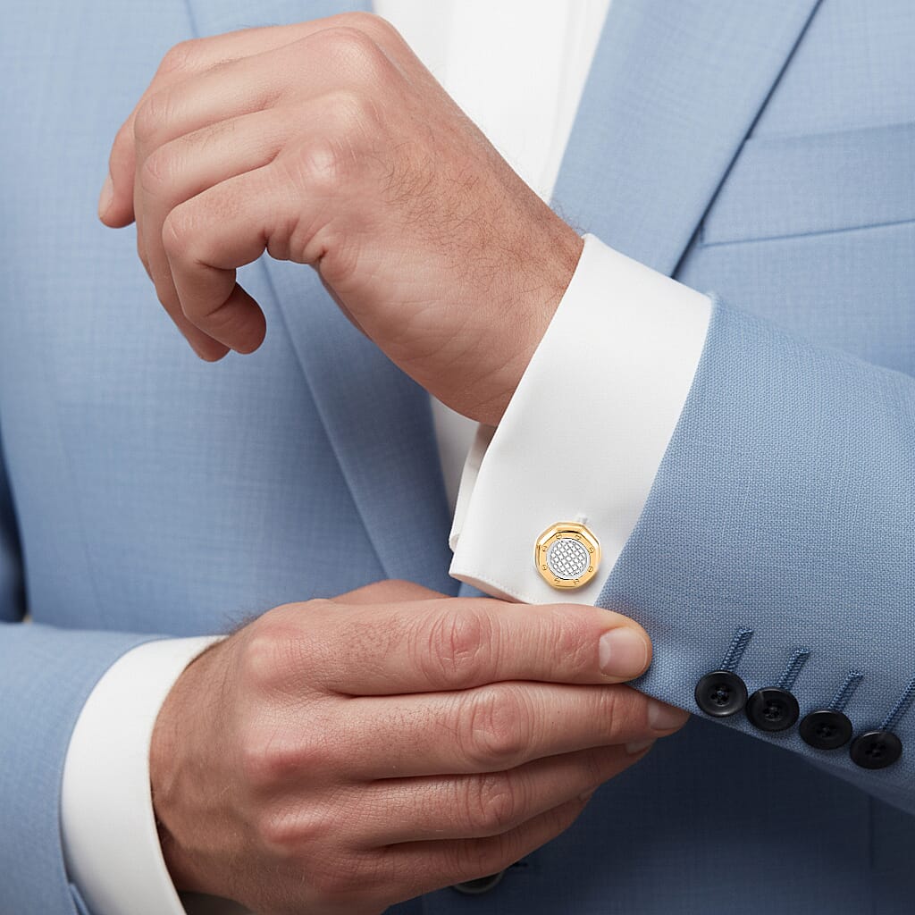 GENOA TIME V2 Quartz PC32 3ATM WR White Hydraulic Dial Mens Gift Set with Two-Tone Stainless Steel Strap, Pen & Cufflinks