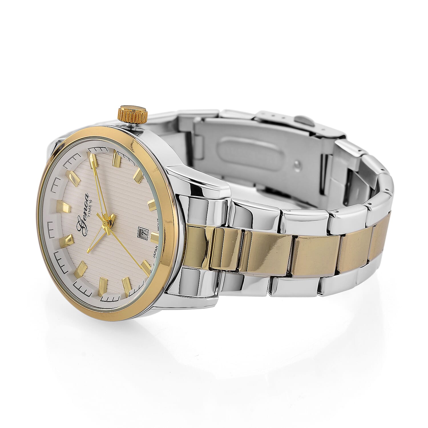 GENOA TIME V2 Quartz PC32 3ATM WR White Hydraulic Dial Mens Gift Set with Two-Tone Stainless Steel Strap, Pen & Cufflinks