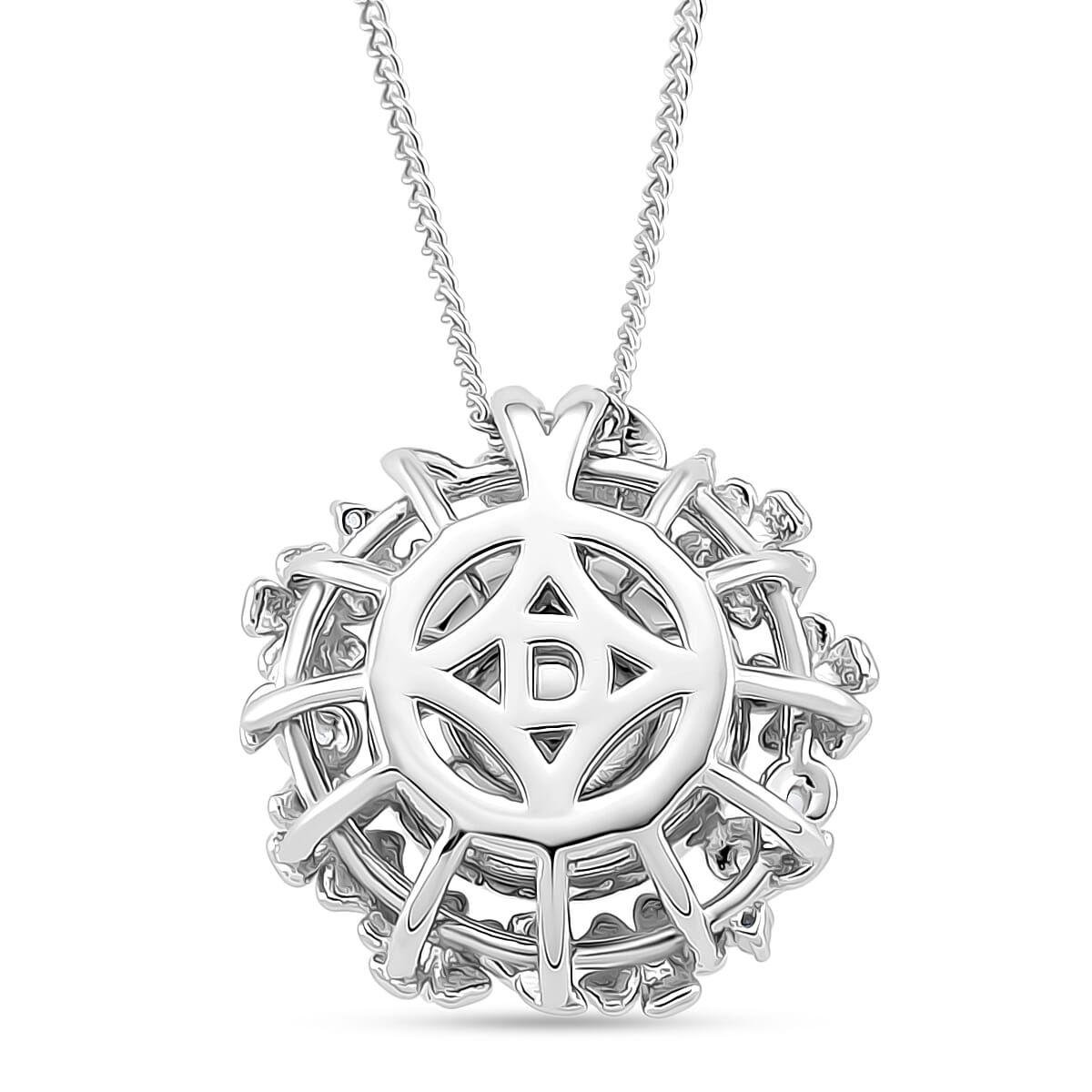 D'Joy White Edison Pearl & White Zircon Pendant with Chain (Size 18) with Lobster Clasp in Rhodium Overlay Sterling Silver 8.49 Ct.