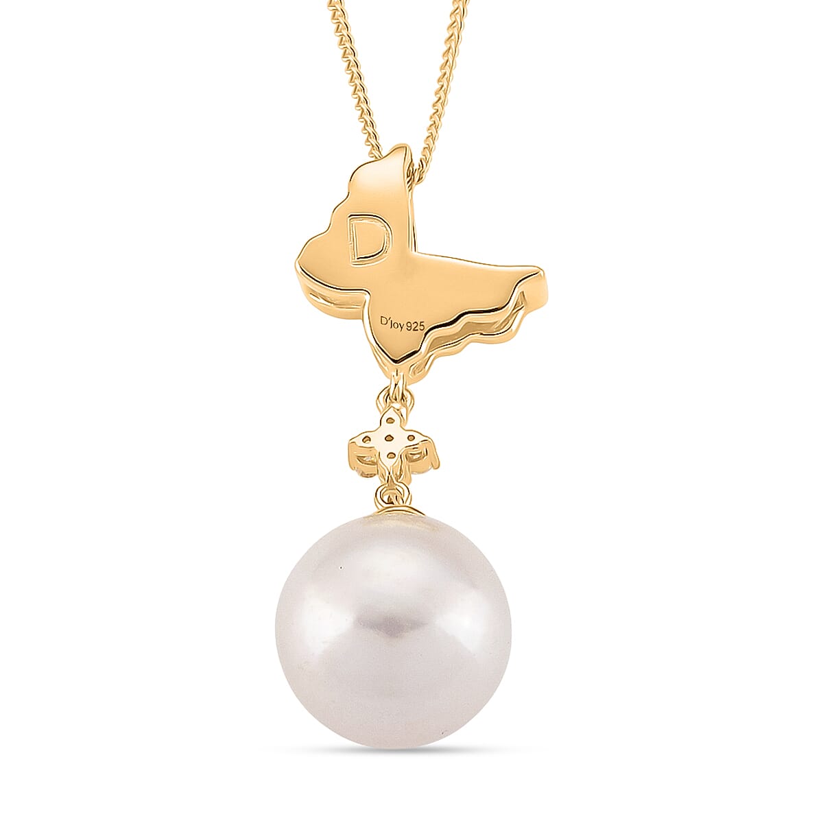D'Joy White Edison Pearl & White Zircon Pendant with Chain (Size 18) with Lobster Clasp in 18K Vermeil Yellow Gold Plated Sterling Silver 13.09 Ct.
