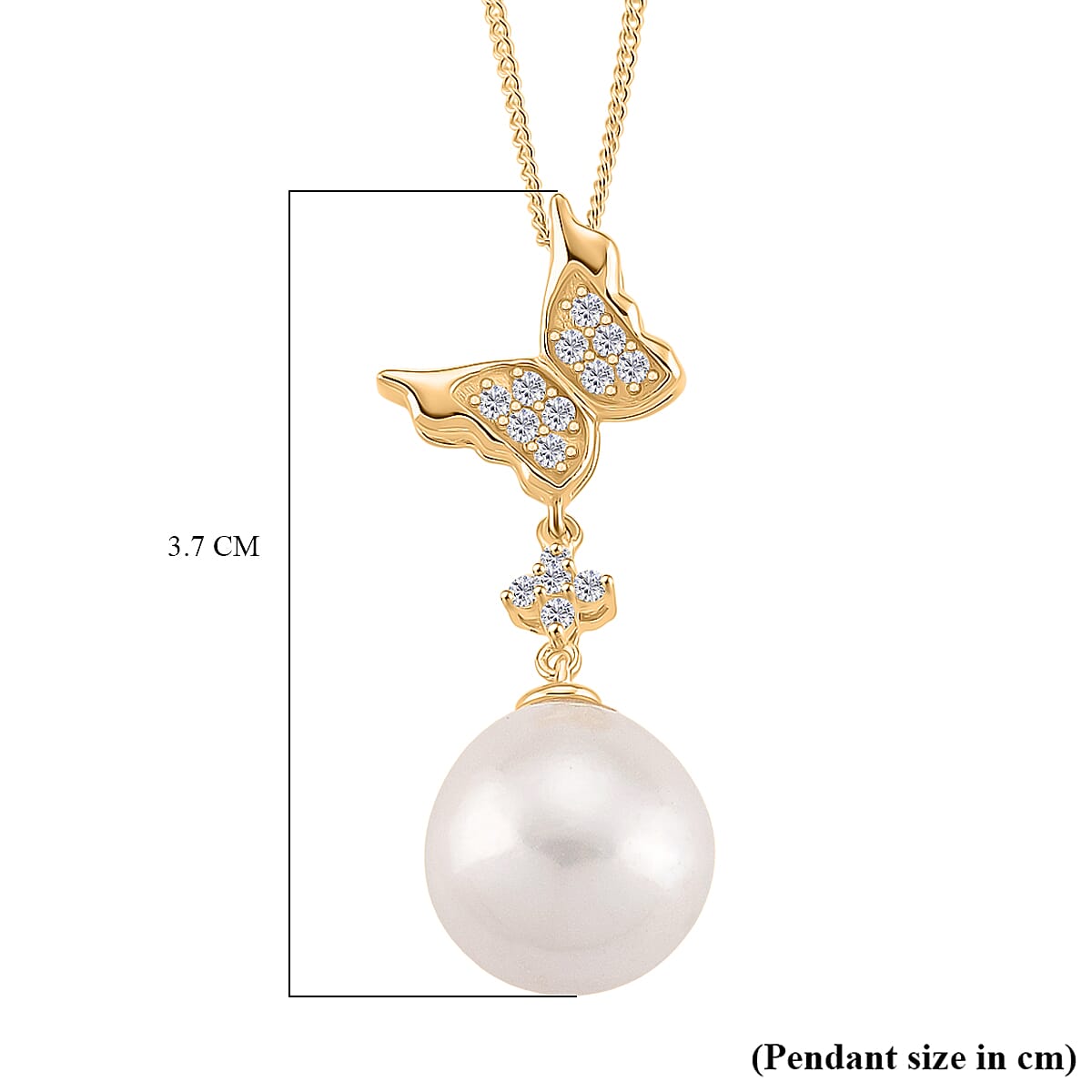 D'Joy White Edison Pearl & White Zircon Pendant with Chain (Size 18) with Lobster Clasp in 18K Vermeil Yellow Gold Plated Sterling Silver 13.09 Ct.