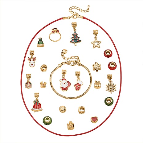JEWELLERY ADVENT CALENDAR- 24 Piece Set - White Crystal, Multi Colour Glass Bracelet (Size 7.5 - 2 Ext), Necklace (Size 20 - 2 Ext),