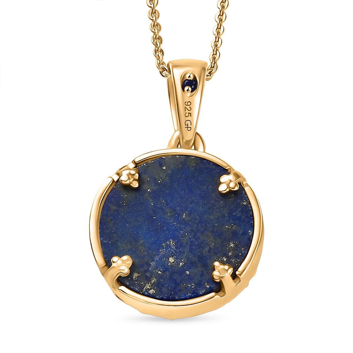 GP - Celestial Dream Collection Lapis Lazuli, White Zircon & Blue Sapphire Pendant with Chain (Size 20) in 18K Vermeil Yellow Gold Plated & Rhodium Overlay Sterling Silver 11.53 Ct.