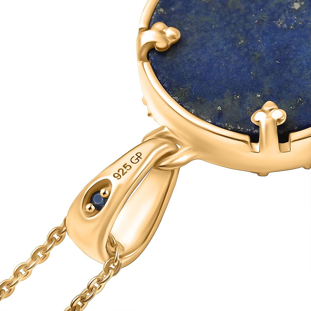 GP - Celestial Dream Collection Lapis Lazuli, White Zircon & Blue Sapphire Pendant with Chain (Size 20) in 18K Vermeil Yellow Gold Plated & Rhodium Overlay Sterling Silver 11.53 Ct.