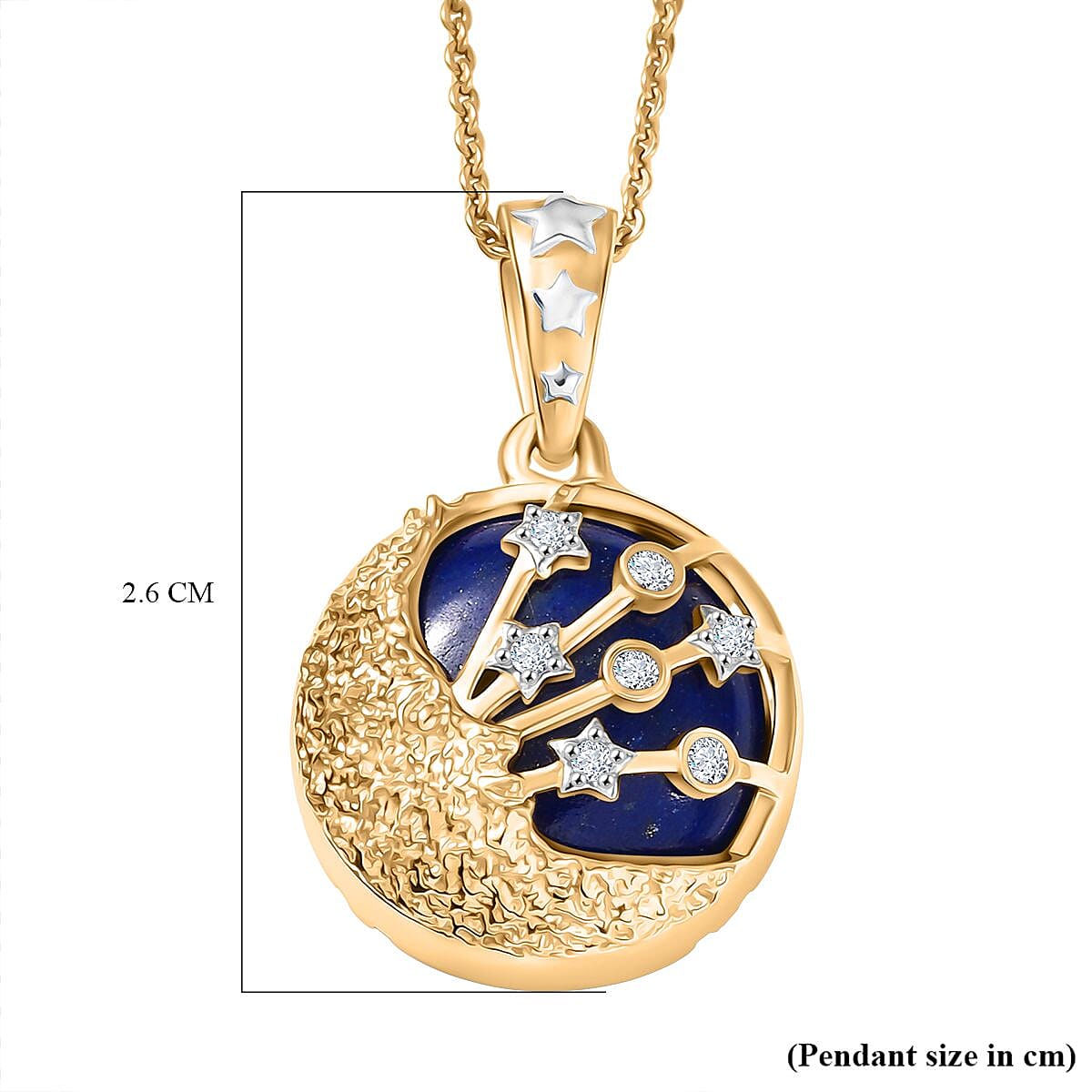 GP - Celestial Dream Collection Lapis Lazuli, White Zircon & Blue Sapphire Pendant with Chain (Size 20) in 18K Vermeil Yellow Gold Plated & Rhodium Overlay Sterling Silver 11.53 Ct.