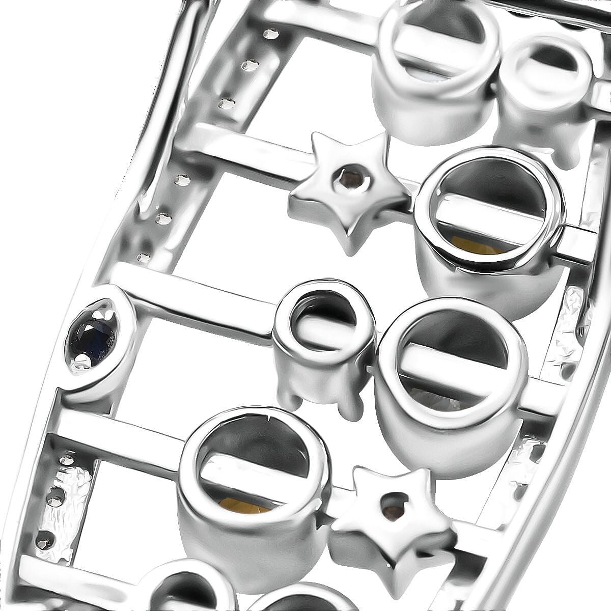 GP- Celestial Dream Collection Skyblue Topaz Citrine, White Zircon & Blue Sapphire Pendant with Chain (Size 20) in Rhodium Overlay Sterling Silver 1.14 Ct, Silver Wt. 7.77 Gms.