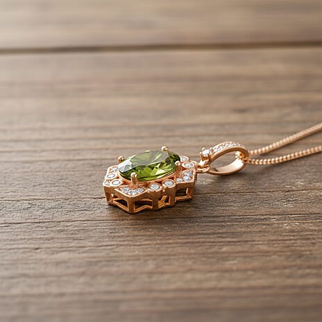Peridot,  White Zircon Pendant with Chain (Size 18) in 18K YG Vermeil Sterling Silver 0.66 ct  Silver Wt. 6.5 Gms  5.860  Ct.