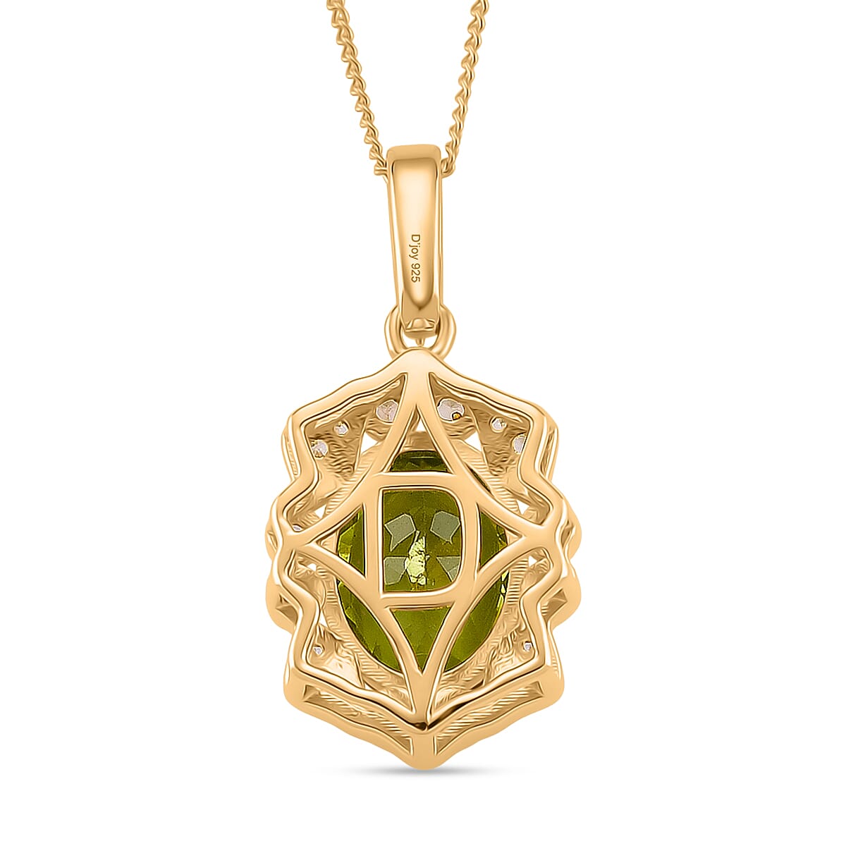 D'Joy Peridot & White Zircon Pendant with Chain (Size 18) in 18K Vermeil Yellow Gold Plated Sterling Silver 5.86 Ct, Silver Wt. 5.13 Gms.