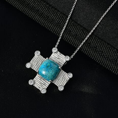 EverTrue Opalina & White Cubic Zirconia Pendant with Chain (Size 20) in Silver Tone 5.05 Ct.