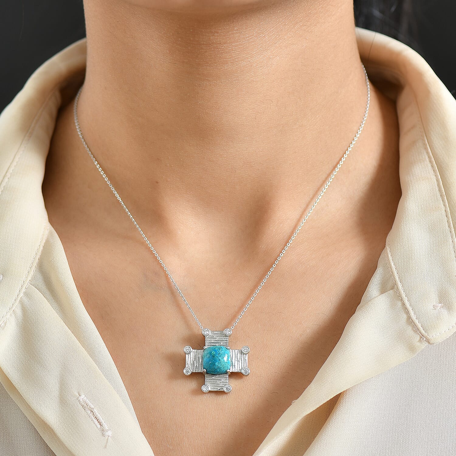 Opalina,  White Cubic Zirconia Pendant with Chain (Size 20) Stainless Steel  0.40ct  5.050  Ct.