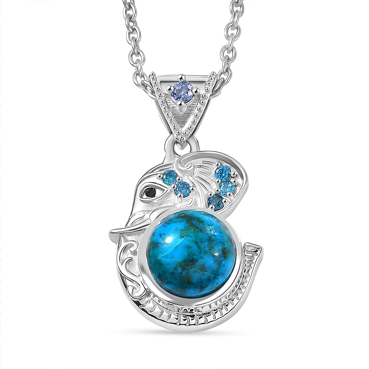 Opalina,  Neon Blue Cubic Zirconia,  Tanzanite Cubic Zirconia,  Black Spinel Pendant with Chain (Size 20) Stainless Steel  0.16ct  2.599  Ct.