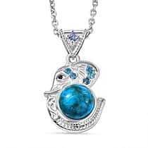 EverTrue Opalina, Neon Blue Cubic Zirconia, Tanzanite Cubic Zirconia & Black Spinel Elephant Pendant with Chain (Size 20) in Silver Tone 2.59 Ct.