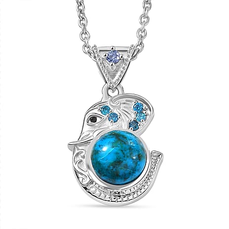 Opalina,  Neon Blue Cubic Zirconia,  Tanzanite Cubic Zirconia,  Black Spinel Pendant with Chain (Size 20) Stainless Steel  0.16ct  2.599  Ct.