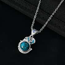 EverTrue Opalina, Neon Blue Cubic Zirconia, Tanzanite Cubic Zirconia & Black Spinel Elephant Pendant with Chain (Size 20) in Silver Tone 2.59 Ct.