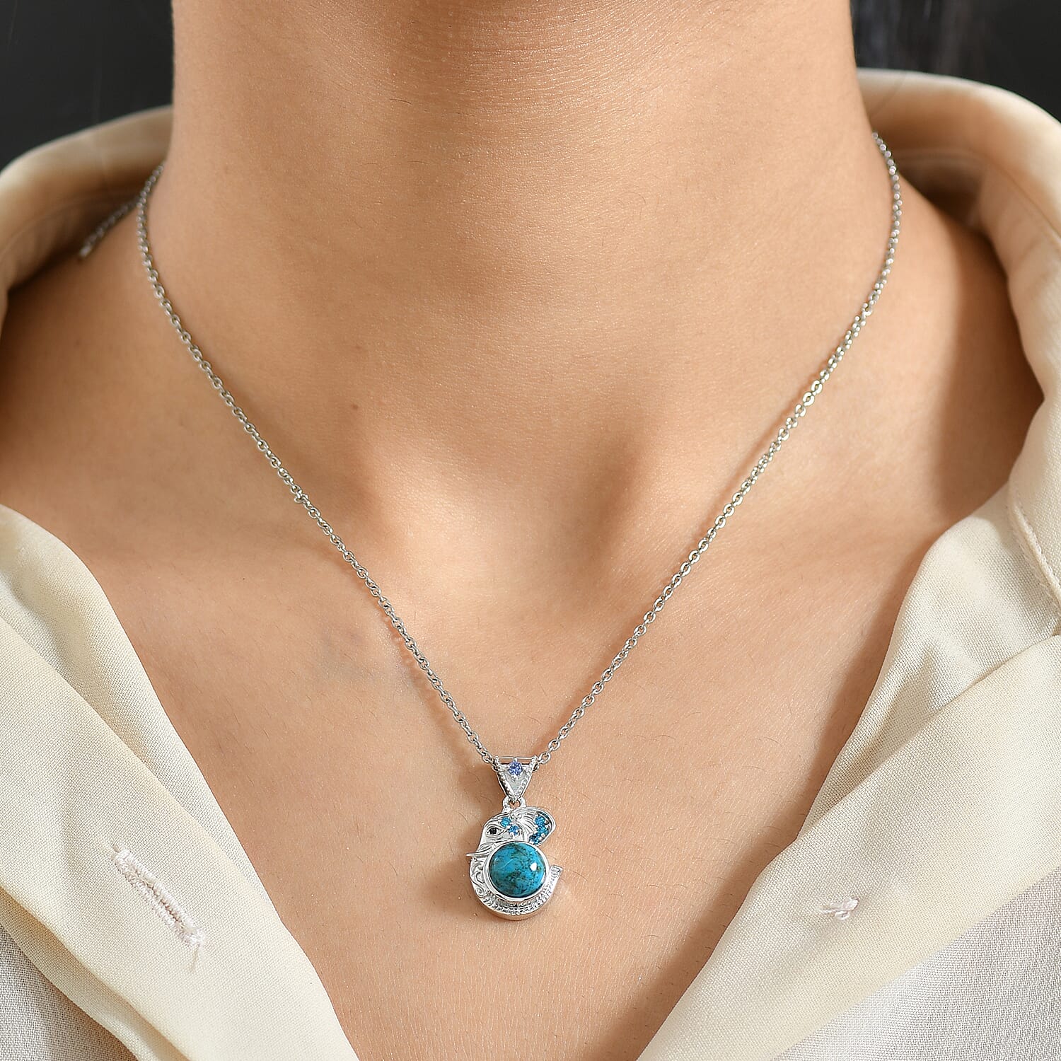 Opalina,  Neon Blue Cubic Zirconia,  Tanzanite Cubic Zirconia,  Black Spinel Pendant with Chain (Size 20) Stainless Steel  0.16ct  2.599  Ct.