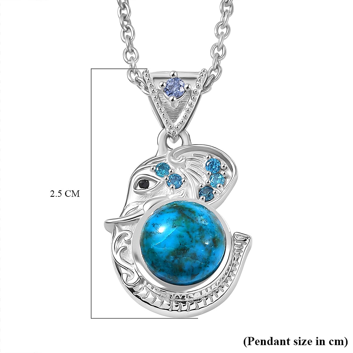 Opalina,  Neon Blue Cubic Zirconia,  Tanzanite Cubic Zirconia,  Black Spinel Pendant with Chain (Size 20) Stainless Steel  0.16ct  2.599  Ct.