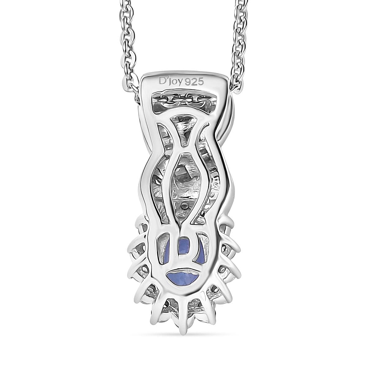 D'Joy Tanzanite & White Diamond Pendant with Chain (Size 20) in Rhodium Overlay Sterling Silver 0.65 Ct.