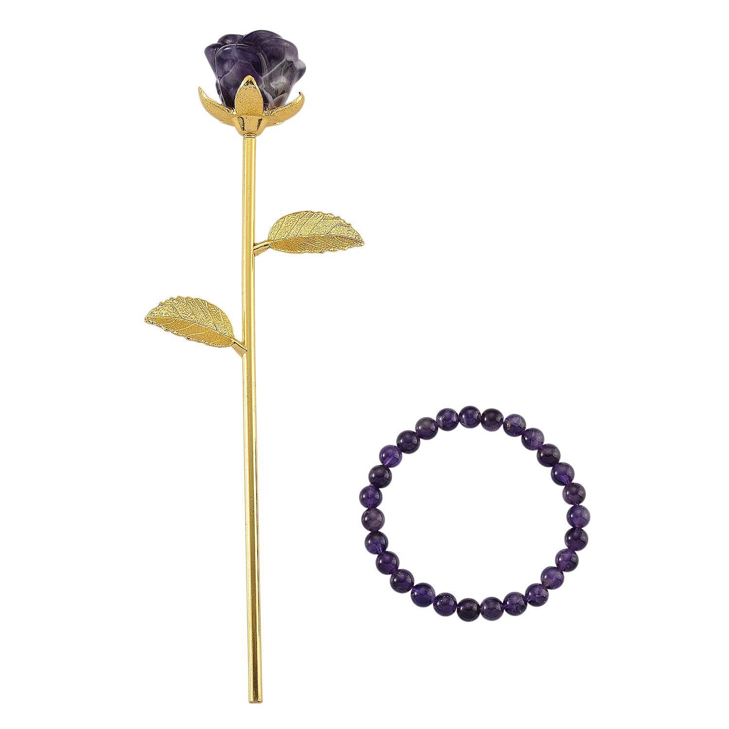 HandCrafted Decor Gift Amethyst Rose in Yellow Gold Tone 225.00 Ct.