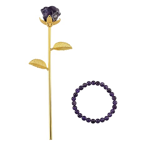 HandCrafted Decor Gift Amethyst Rose in Yellow Gold Tone 225.00 Ct.