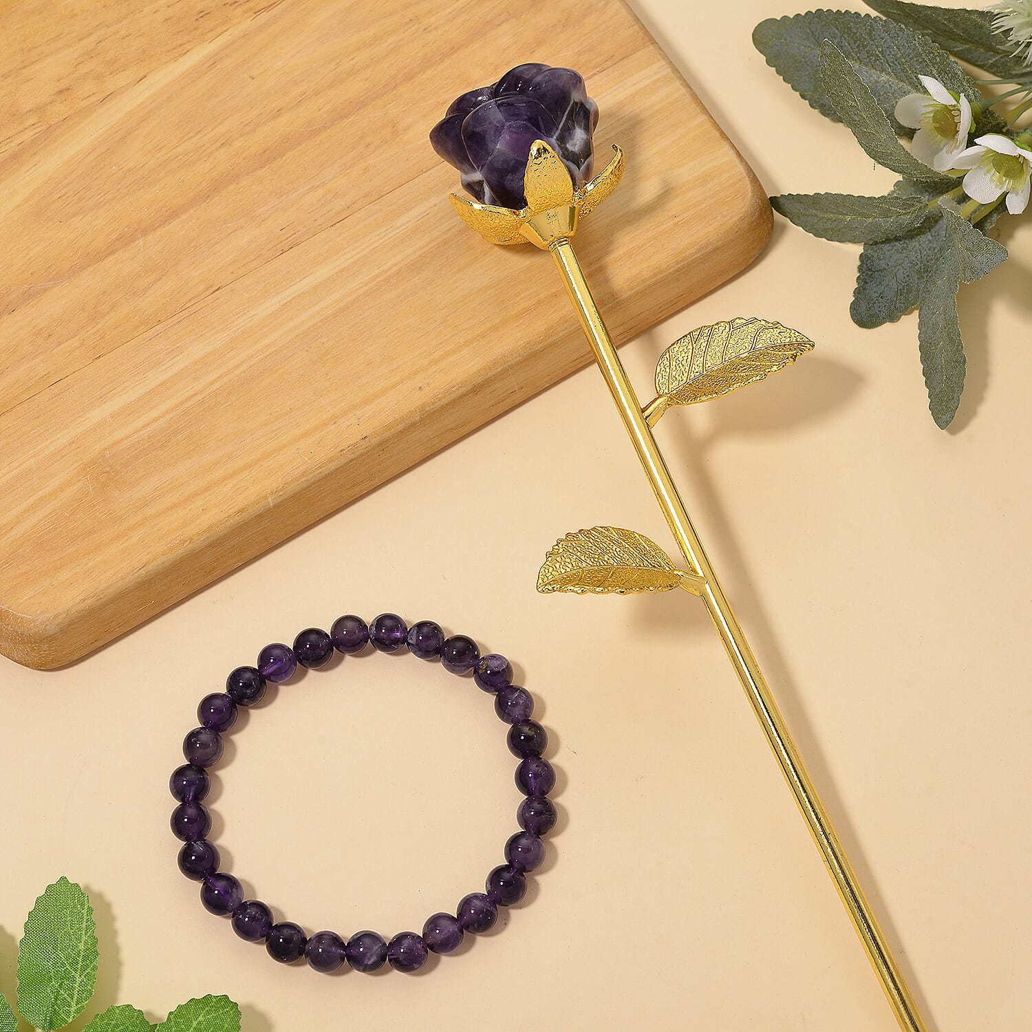 HandCrafted Decor Gift Amethyst Rose in Yellow Gold Tone 225.00 Ct.