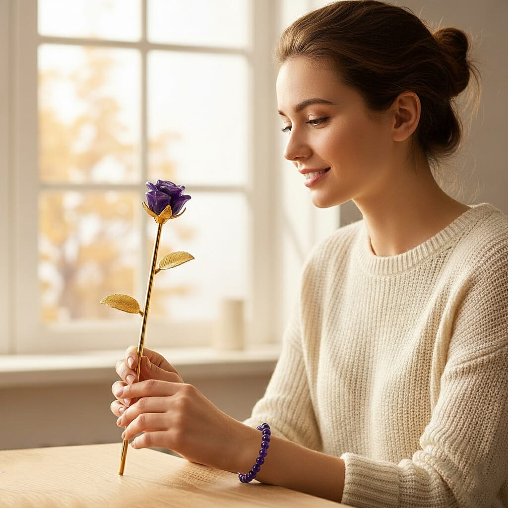 HandCrafted Decor Gift Amethyst Rose in Yellow Gold Tone 225.00 Ct.