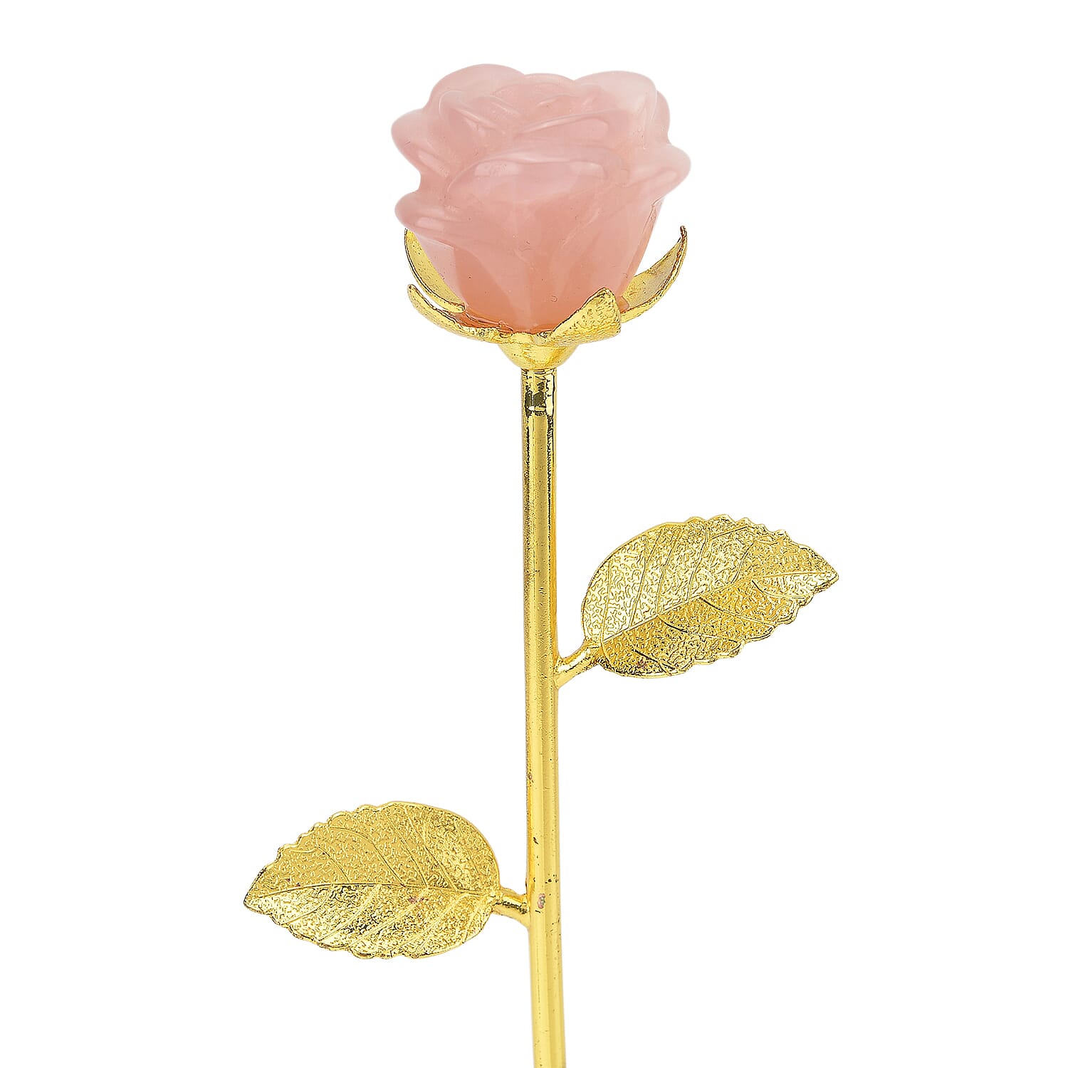 HandCrafted Decor Gift Rose Quartz Rose in Yellow Gold Tone 225.00 Ct.