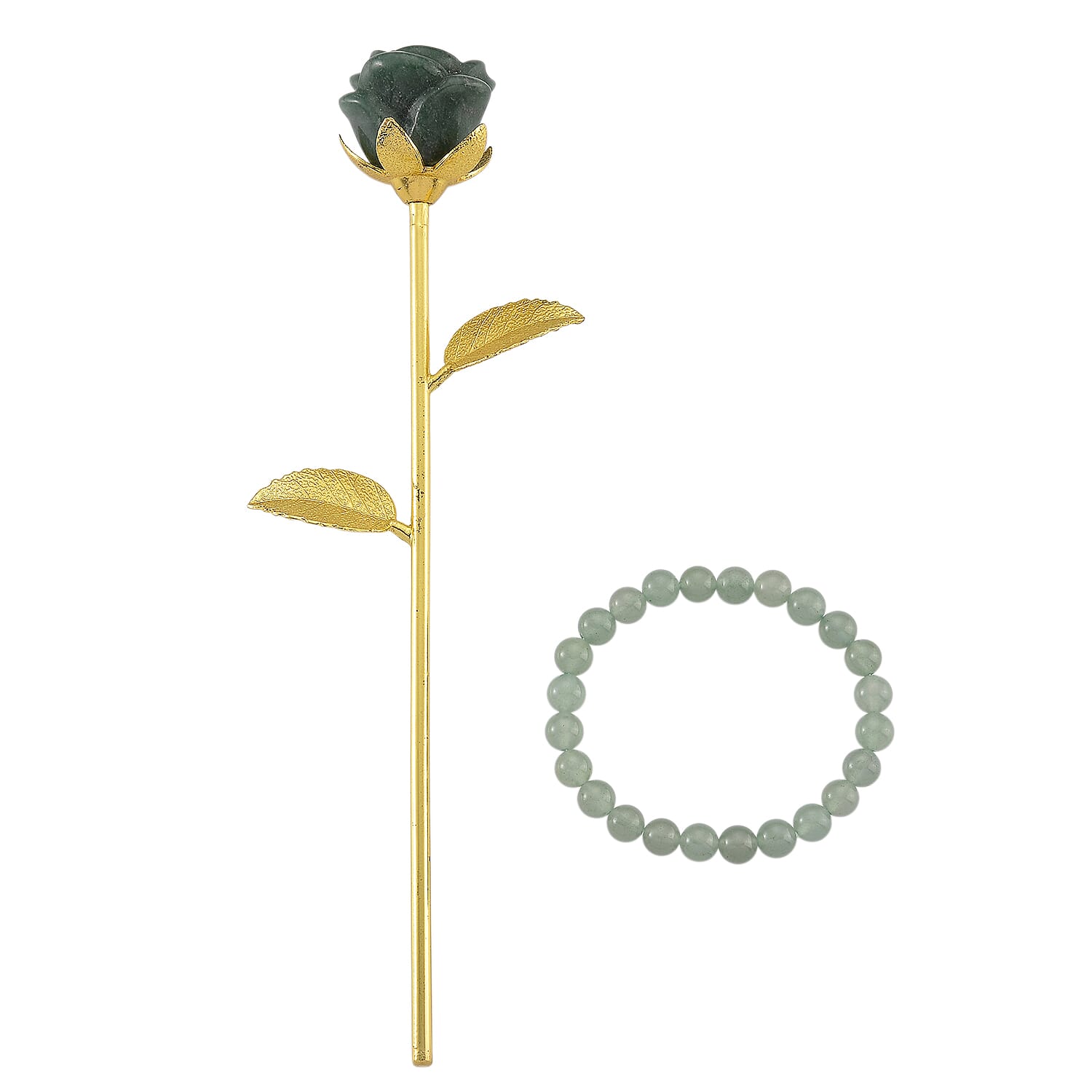 HandCrafted Decor Gift Green Aventurine Rose in Yellow Gold Tone 225.00 Ct.