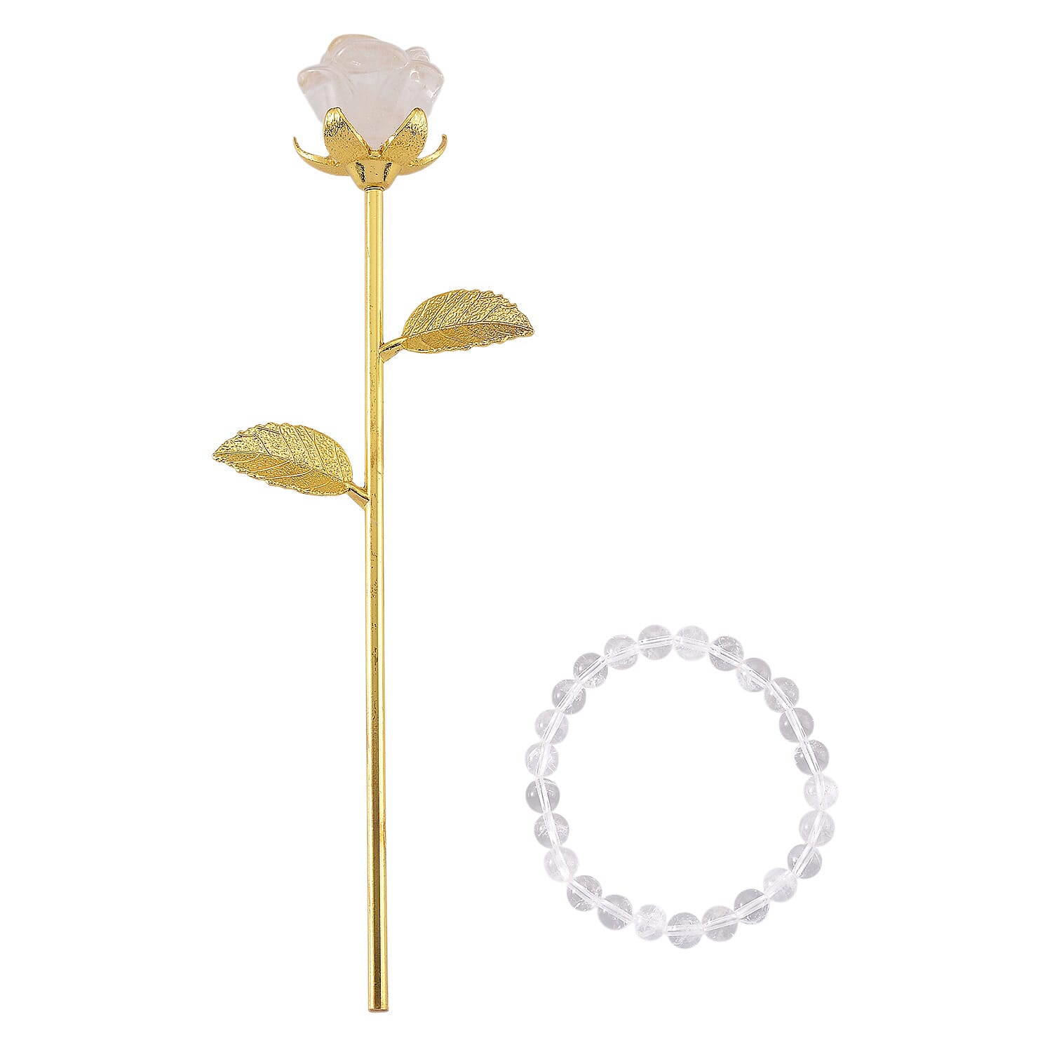HandCrafted Decor Gift White Quartz Rose in Yellow Gold Tone 225.00 Ct.