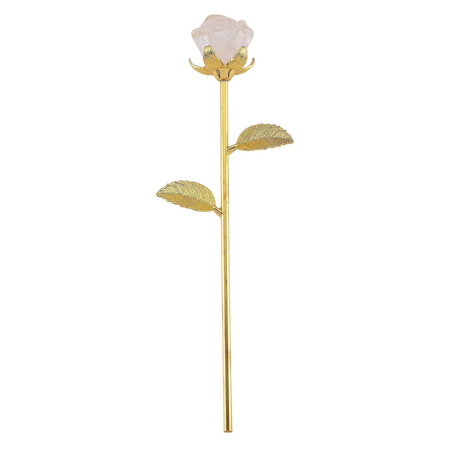 HandCrafted Decor Gift White Quartz Rose in Yellow Gold Tone 225.00 Ct.