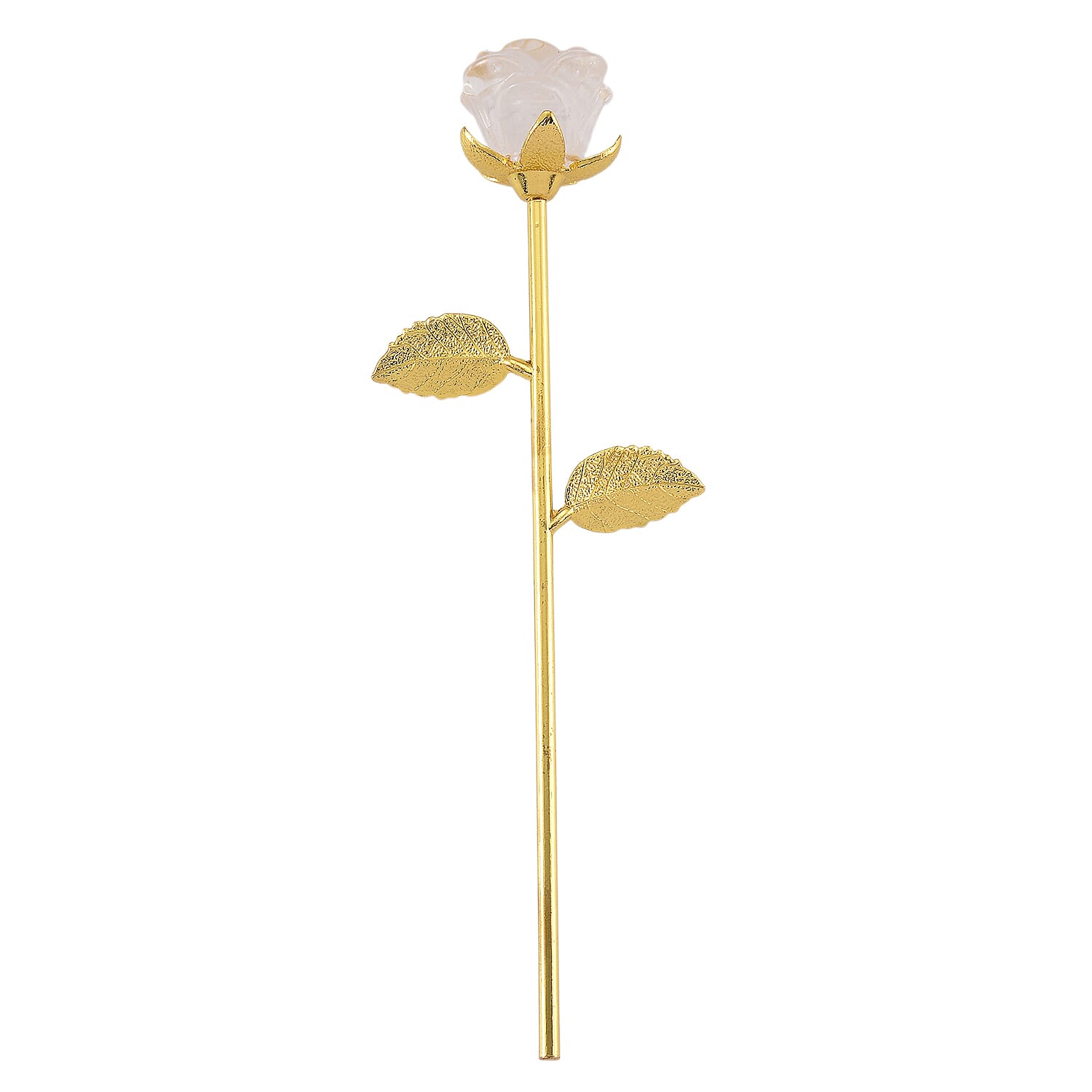 HandCrafted Decor Gift White Quartz Rose in Yellow Gold Tone 225.00 Ct.