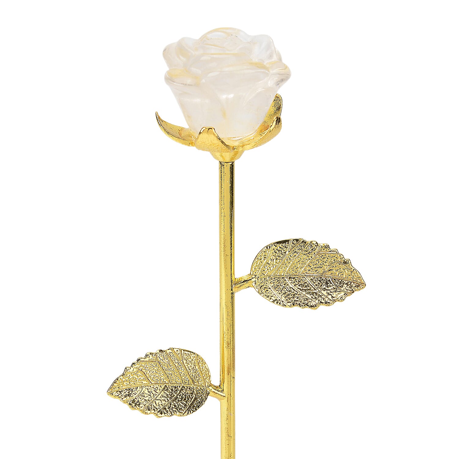 HandCrafted Decor Gift White Quartz Rose in Yellow Gold Tone 225.00 Ct.