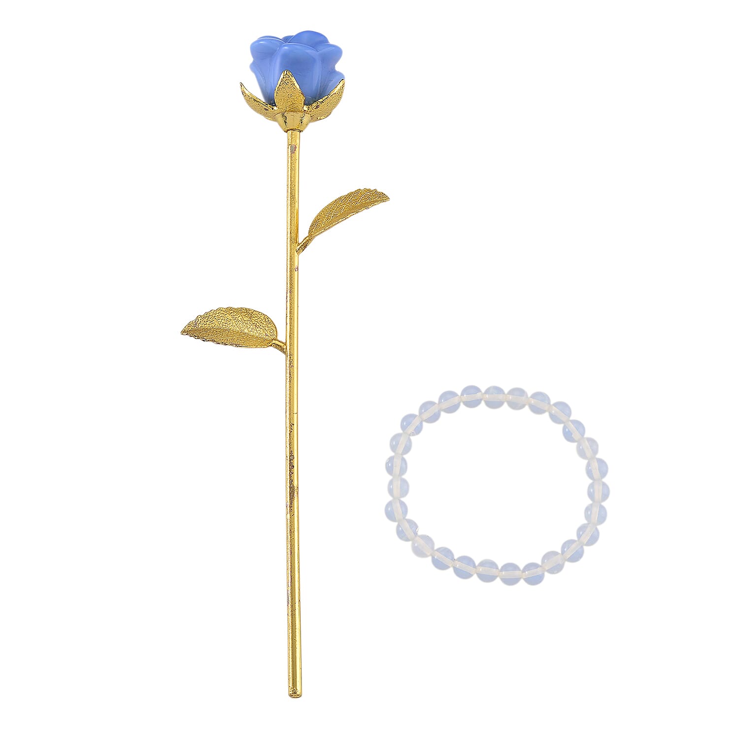 HandCrafted Decor Gift Blue Opalite Rose in Yellow Gold Tone 225.00 Ct.
