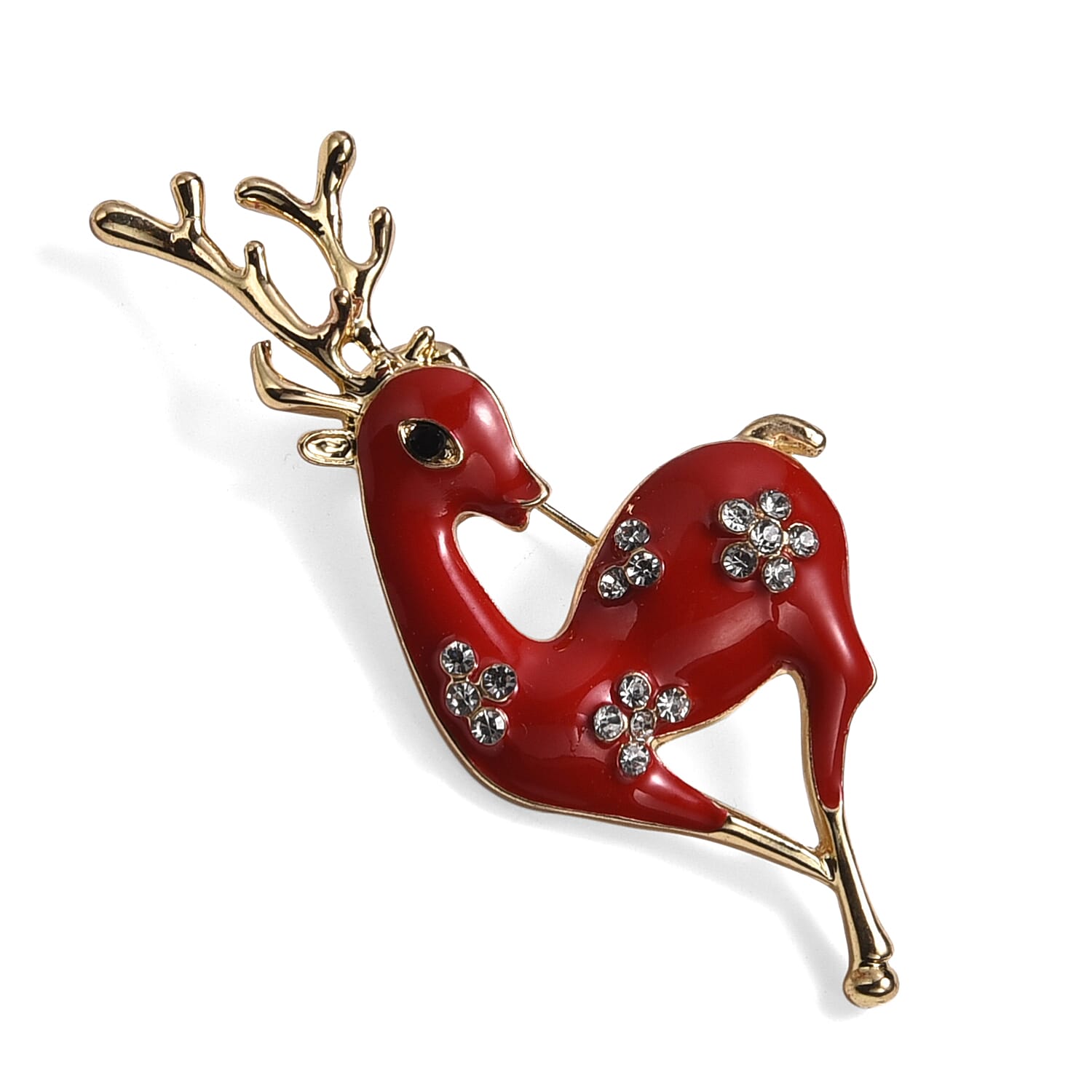 Set of 2 -  White & Black Crystal Christmas Celebrations Brooch in Yellow Gold Tone with Enameled