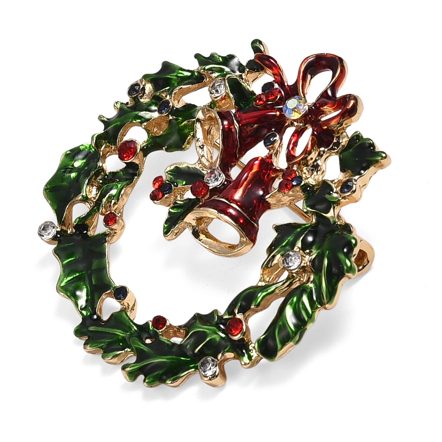 Set of 2 -  Multi Colour Crystal Brooch in Yellow Gold Tone with Enameled